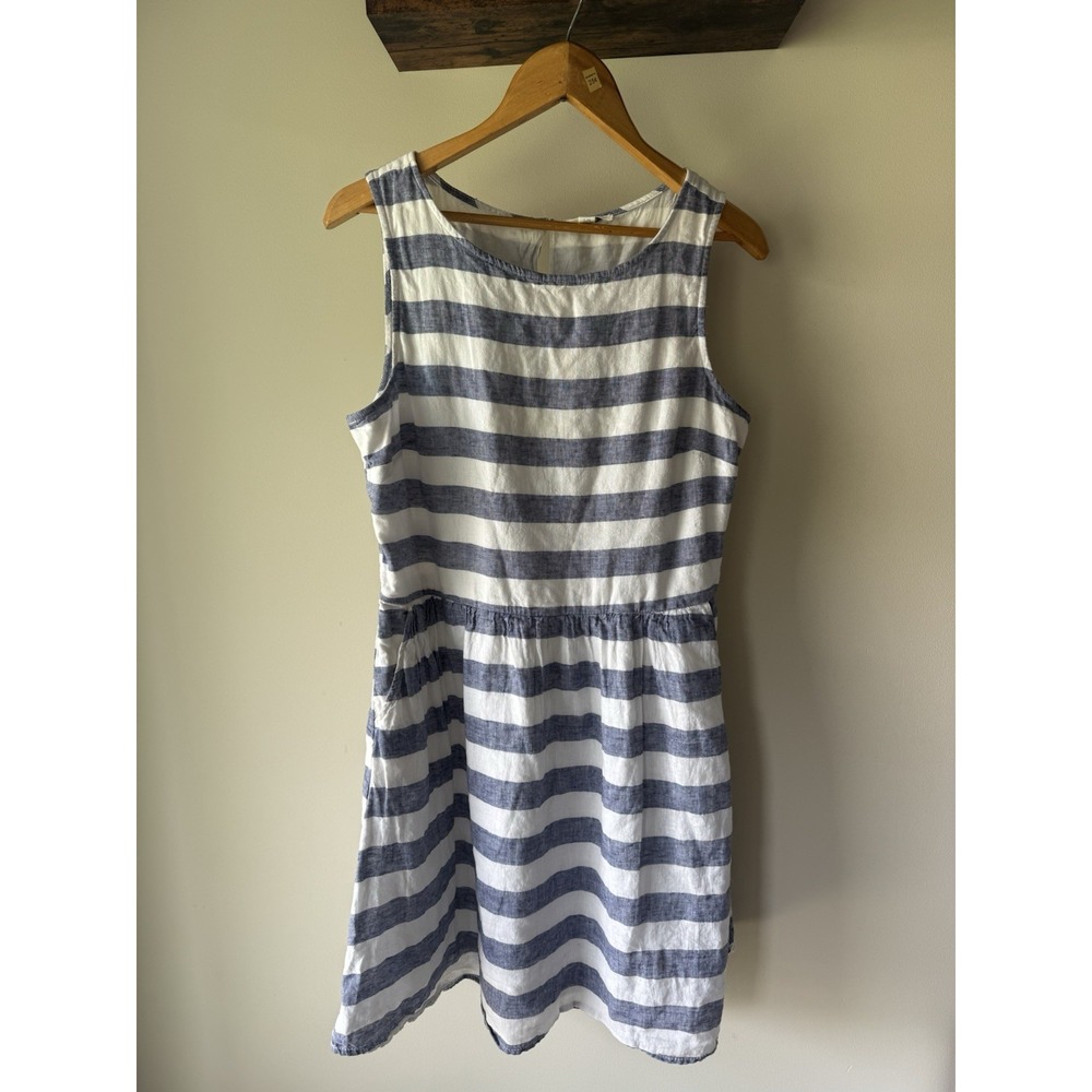 Beachlunchlounge Striped Linen Cotton Mini Dress Size L Coastal Grandma Nautical